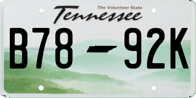 TN license plate B7892K