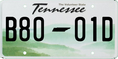 TN license plate B8001D