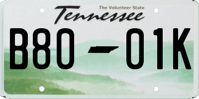 TN license plate B8001K