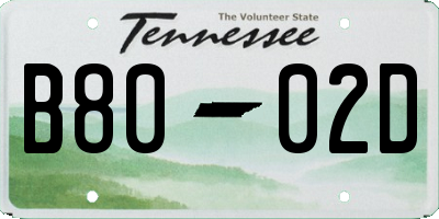 TN license plate B8002D