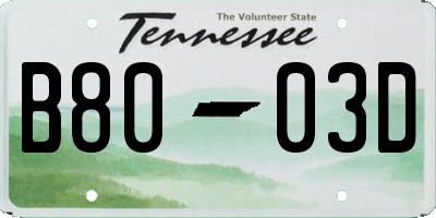 TN license plate B8003D