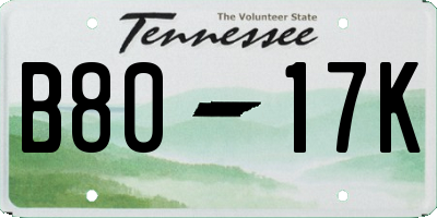 TN license plate B8017K