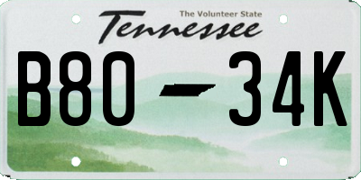 TN license plate B8034K