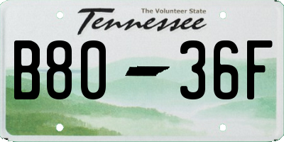 TN license plate B8036F