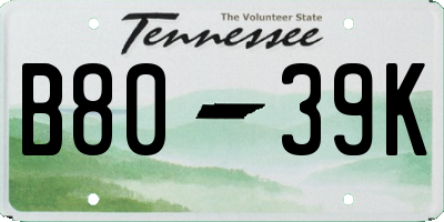 TN license plate B8039K