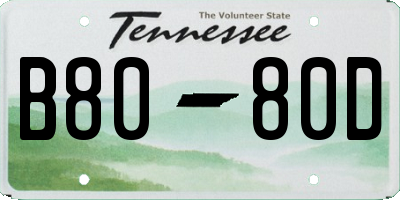 TN license plate B8080D