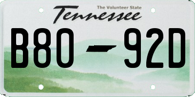 TN license plate B8092D