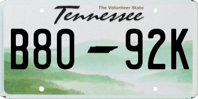 TN license plate B8092K