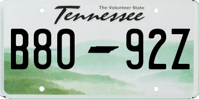 TN license plate B8092Z