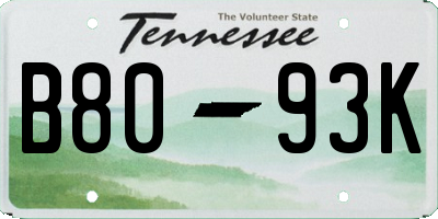 TN license plate B8093K