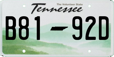 TN license plate B8192D