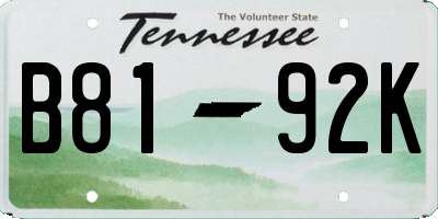 TN license plate B8192K