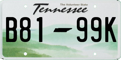 TN license plate B8199K
