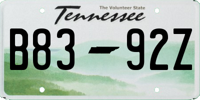 TN license plate B8392Z