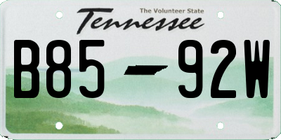 TN license plate B8592W