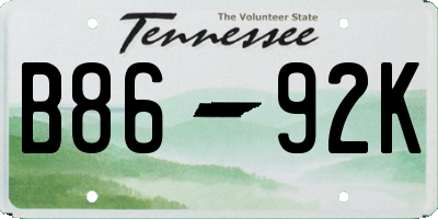 TN license plate B8692K