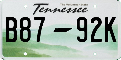 TN license plate B8792K