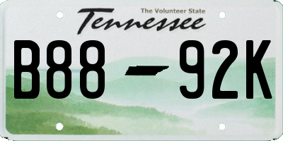 TN license plate B8892K