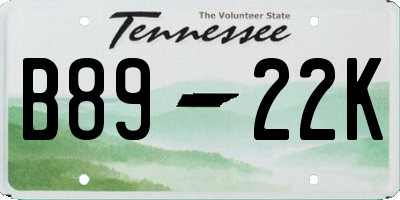 TN license plate B8922K