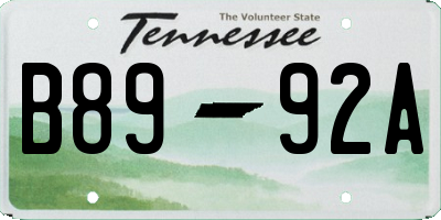 TN license plate B8992A
