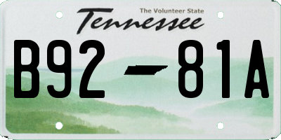 TN license plate B9281A