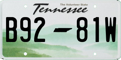 TN license plate B9281W