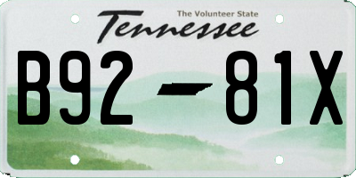 TN license plate B9281X