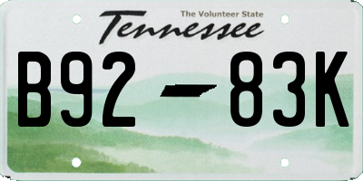 TN license plate B9283K