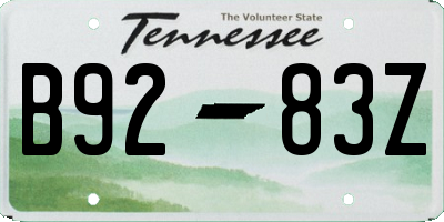TN license plate B9283Z