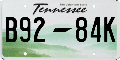 TN license plate B9284K