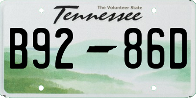 TN license plate B9286D