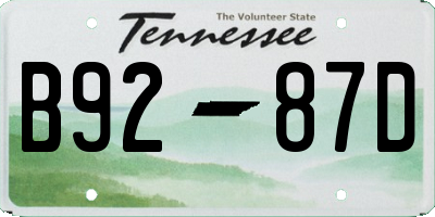 TN license plate B9287D