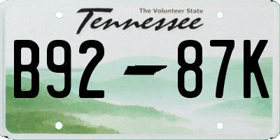 TN license plate B9287K
