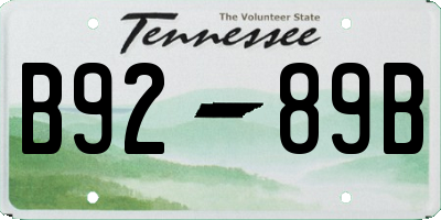 TN license plate B9289B