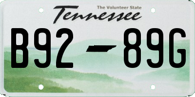 TN license plate B9289G