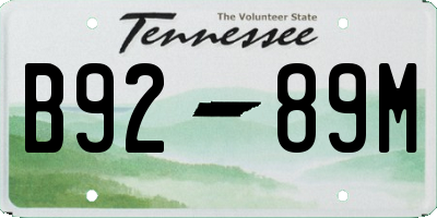 TN license plate B9289M