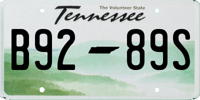 TN license plate B9289S