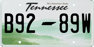 TN license plate B9289W