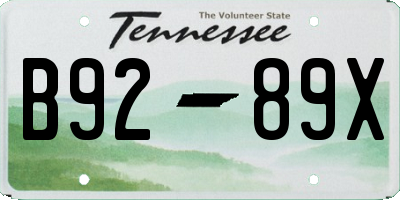 TN license plate B9289X