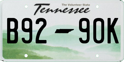 TN license plate B9290K