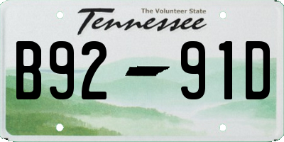 TN license plate B9291D