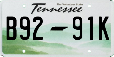 TN license plate B9291K