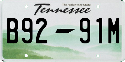 TN license plate B9291M