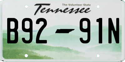 TN license plate B9291N