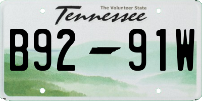 TN license plate B9291W