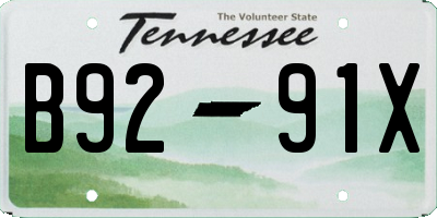 TN license plate B9291X