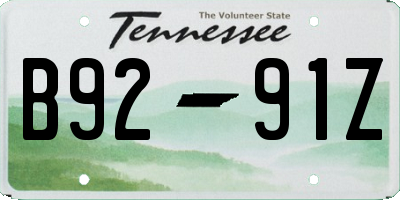TN license plate B9291Z