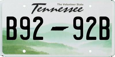 TN license plate B9292B
