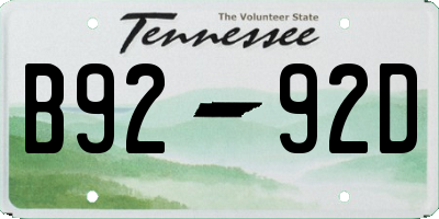 TN license plate B9292D