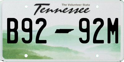 TN license plate B9292M